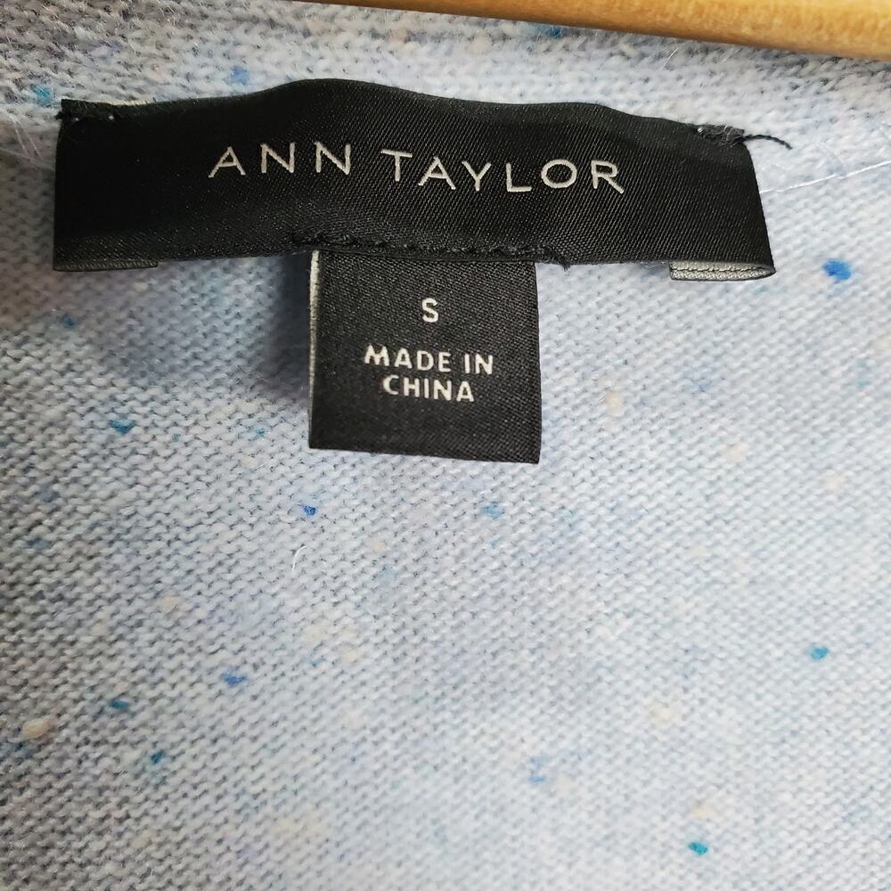 Ann Taylor Cardigan Womens Size Small Wool Blend Blue Button Long Preppy Neutral - Picture 7 of 11